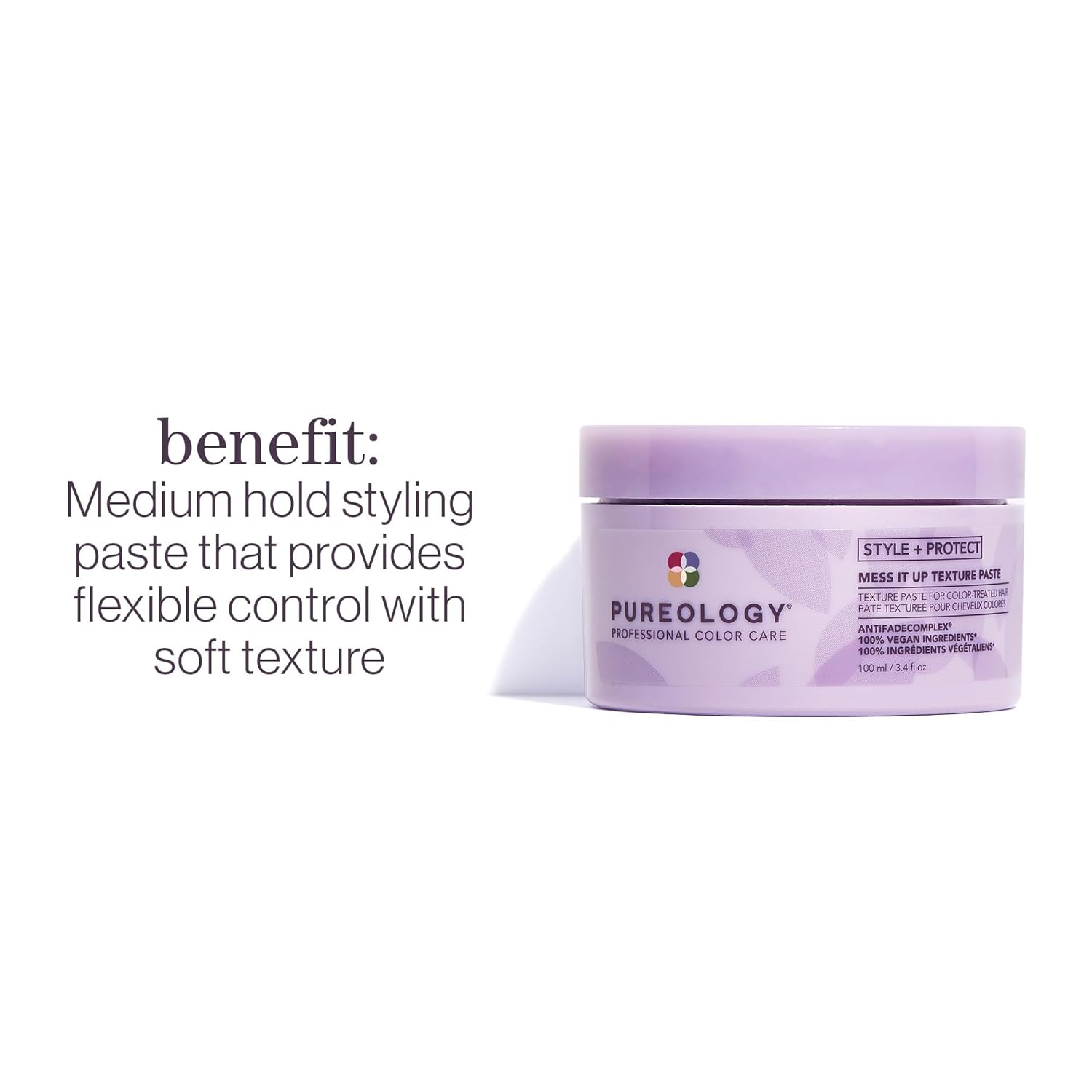 Pureology Style+Protect Mess It Up Texture Paste, Provides Flexible Control with Soft Texture and Shine, Vegan, Sulfate-Free and Paraben-Free, 100 ml