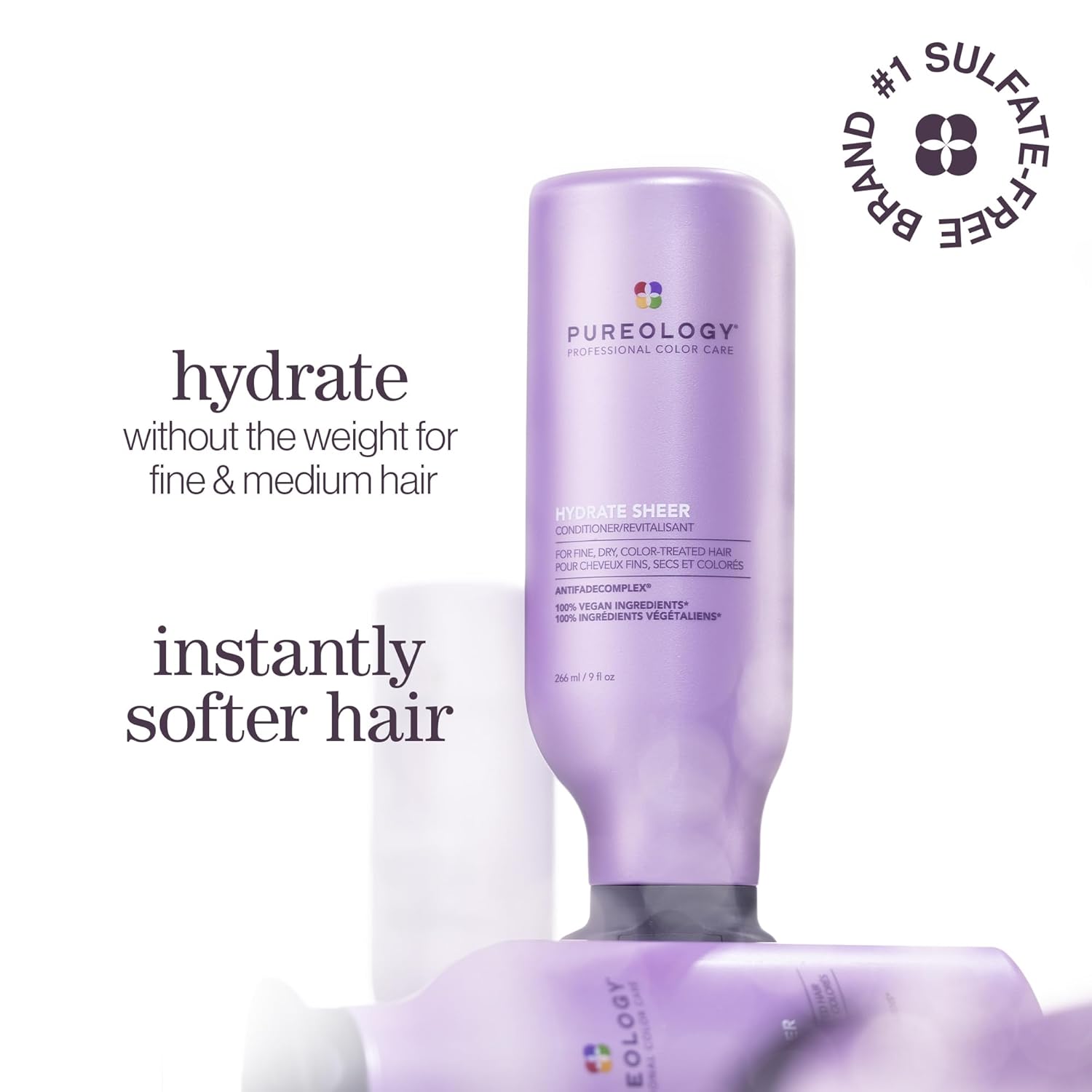 Pureology Hydrate Sheer Nourishing Conditioner, For Fine, Colored & Dry Hair, Infused with Wheat Protein, Vitamin E & Eucalyptus Leaf Extract, Vegan & Sulfate-Free Formula