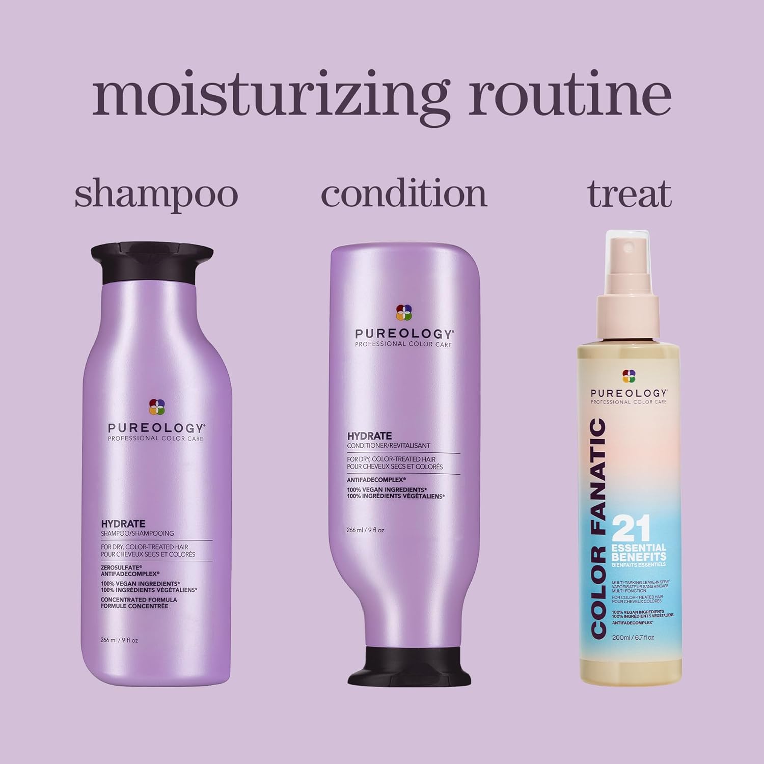 Pureology Hydrate Moisturizing Shampoo, For Medium to Thick Color-Treated Hair, Adds Shine & Softness, With Green Tea Extract, Vegan & Sulfate-Free Formula