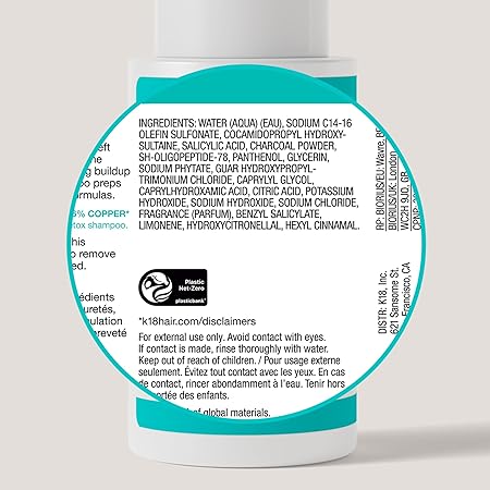 K18 PEPTIDE PREP™ Color-Safe Detox Clarifying Shampoo, Non-Stripping, pH-Optimized Cleanse, Removes Product Buildup, Dirt, Oils & Metals, 8.5 Fl Oz