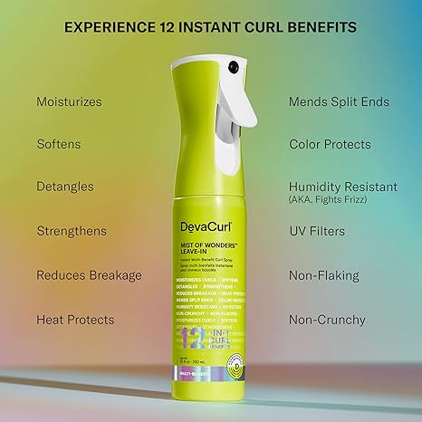 DevaCurl Mist of Wonders Leave In Conditioner for Curly Hair, Multi Benefit Curl Hair Spray, 12-in-1 Curl Benefits, Moisturizes, Anti Frizz, and Detangles, Heat Protectant, For All Waves, Curls