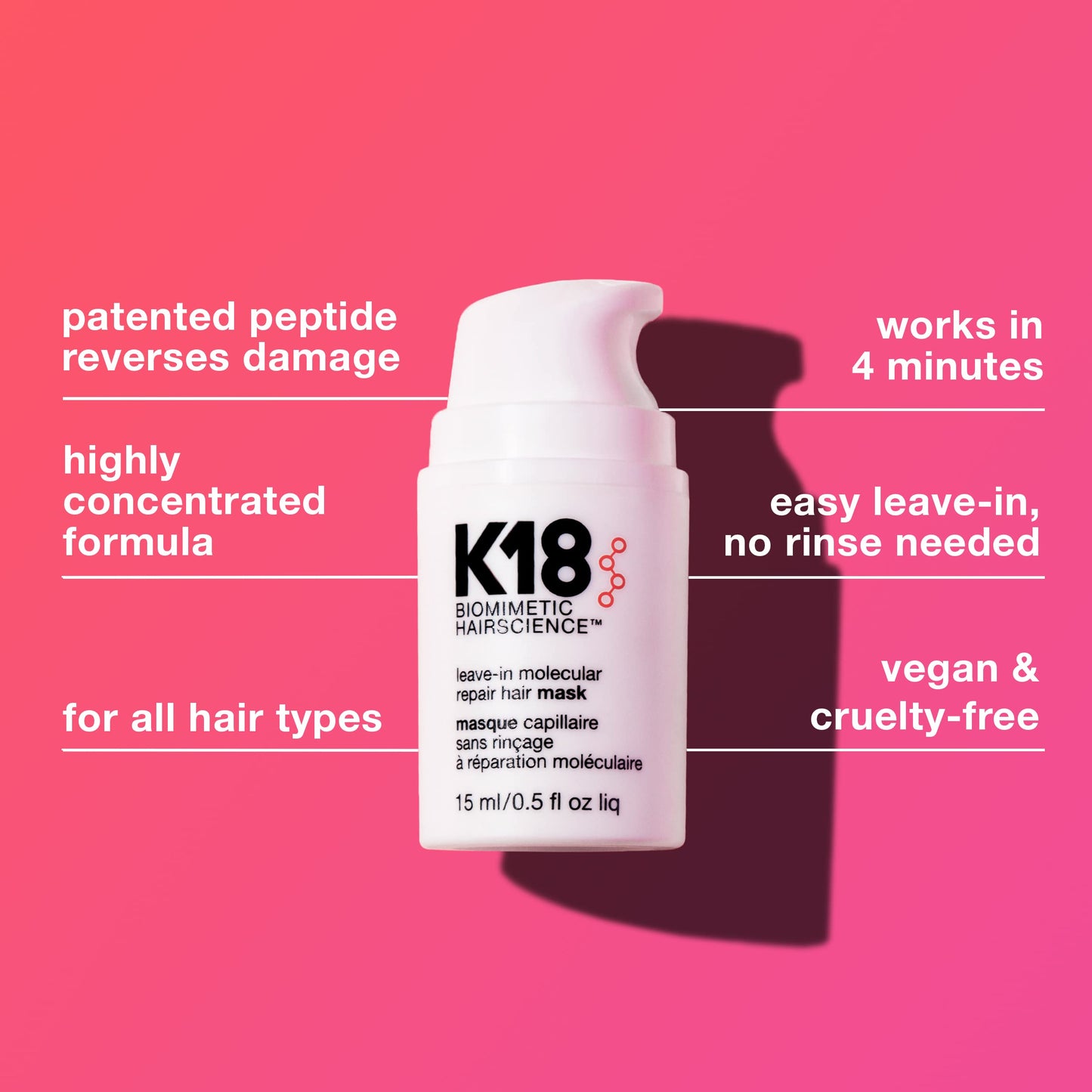 K18 Leave-In Molecular Hair Mask, Repairs Dry or Damaged Hair, Reverse Hair Damage from Bleach, Color, Chemical Services & Heat