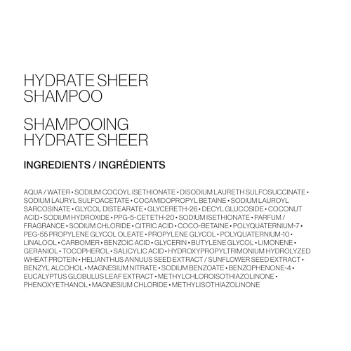 Pureology Hydrate Sheer Nourishing Shampoo, For Fine, Colored & Dry Hair, Infused with Wheat Protein, Vitamin E & Eucalyptus Leaf Extract, Vegan & Sulfate-Free Formula