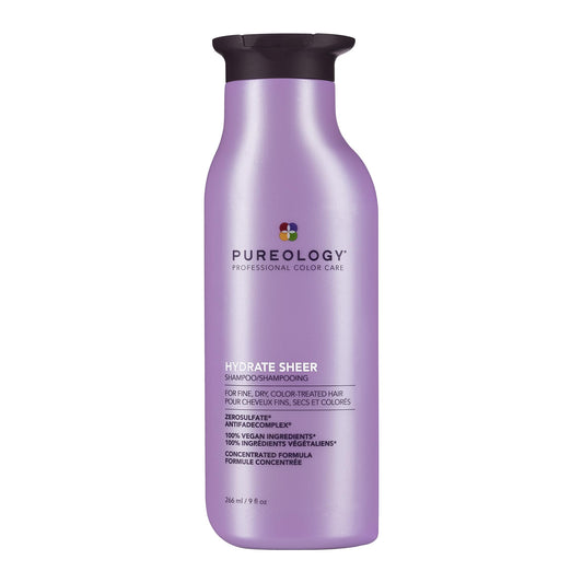 Pureology Hydrate Sheer Nourishing Shampoo, For Fine, Colored & Dry Hair, Infused with Wheat Protein, Vitamin E & Eucalyptus Leaf Extract, Vegan & Sulfate-Free Formula