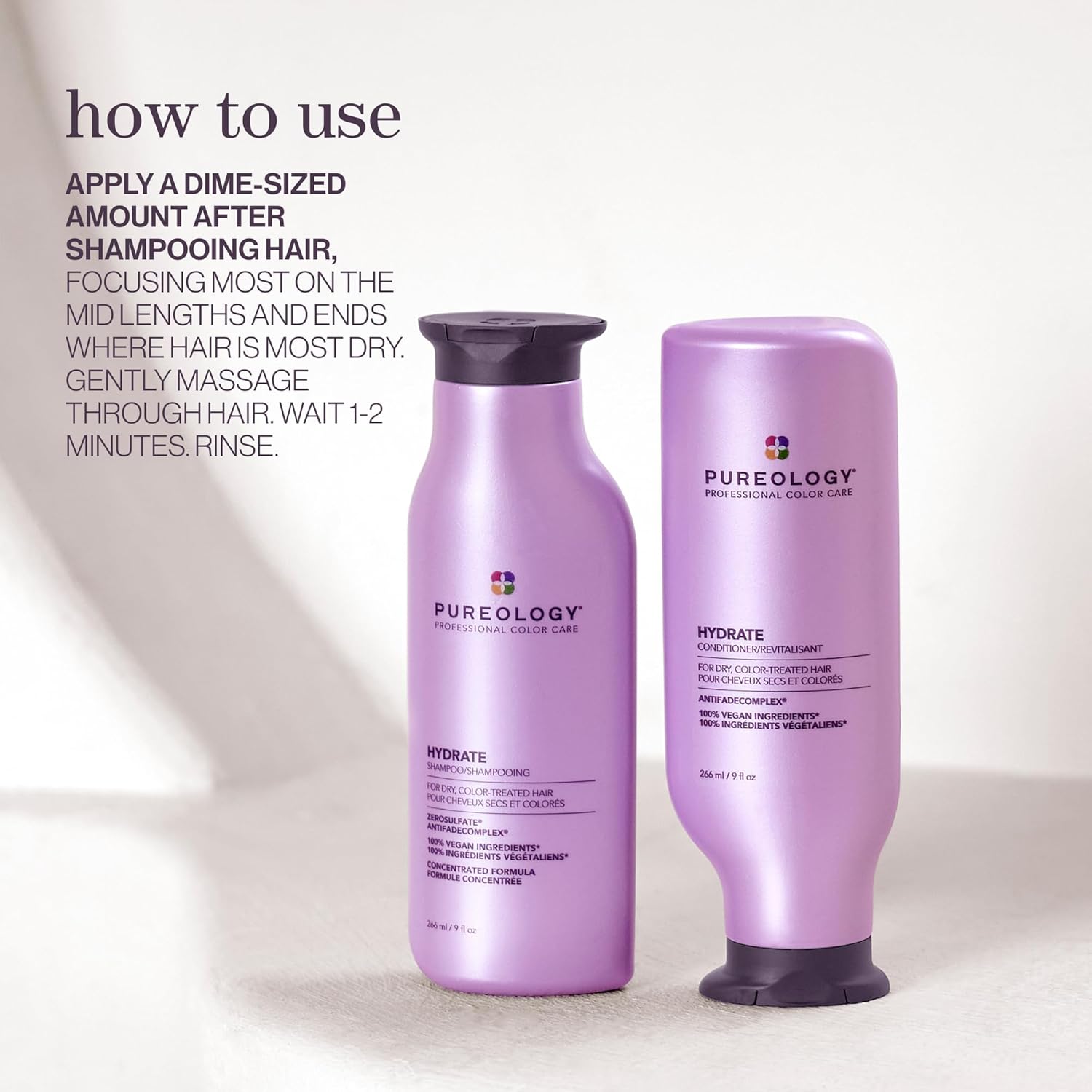 Pureology Hydrate Moisturizing Conditioner, For Medium to Thick Color-Treated Hair, Adds Shine & Softness, With Green Tea Extract, Vegan & Sulfate-Free Formula
