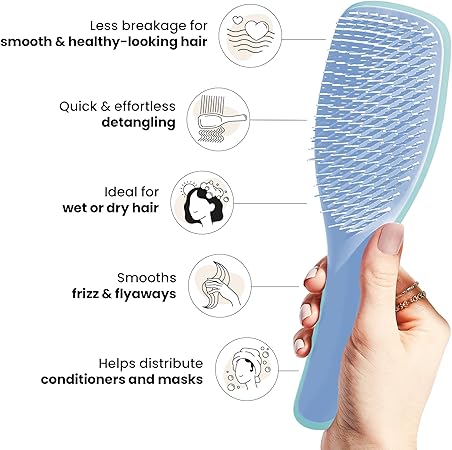 Tangle Teezer Ultimate Detangler Brush for Wet & Dry Hair, Eliminates Knots & Reduces Breakage for All Hair Types, Denim Blues
